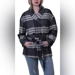 NEW! JOUJOU Size Large  Plaid Belted Trench, Stylish & Trendy Coat